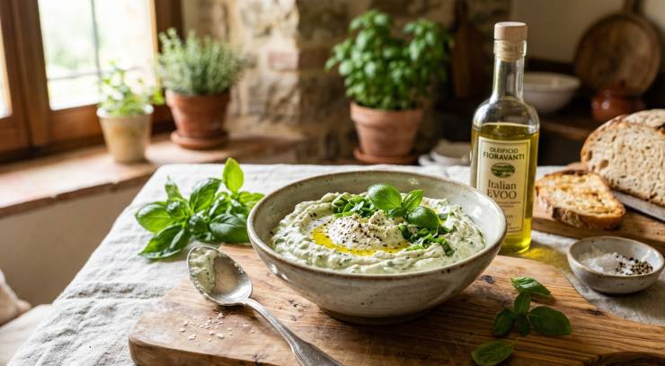 Lavate con cura le foglie di basilico fresco e asciugatele delicatamente. Inseritele all’interno di un mixer o di un frullatore insieme alla ricotta, a una manciata di parmigiano grattugiato, un filo d’olio extravergine d’oliva, un pizzico di sale e una spolverata di pepe. Frullate il tutto fino a ottenere una crema liscia, omogenea e dal colore verde brillante. Mettetela momentaneamente da parte. Nel frattempo, assicuratevi di avere il brodo vegetale pronto e ben caldo.