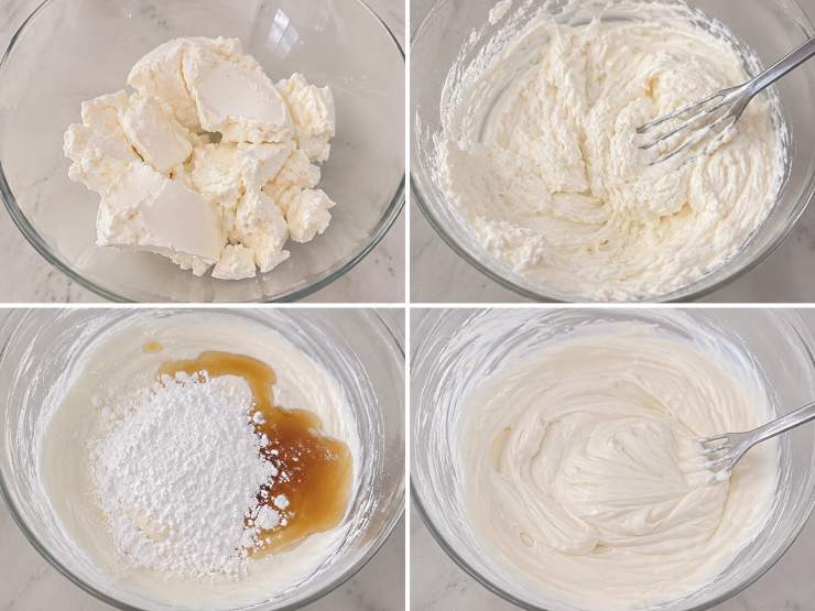 Prendete una ciotola capiente e versate all’interno tutta la ricotta. Schiacciate il formaggio energicamente aiutandovi con una forchetta o una frusta manuale, fino a ottenere una crema liscia e priva di grumi. Aggiungete alla crema di ricotta i 3 cucchiai di fecola di patate e i 2 cucchiai di sciroppo di acero. Amalgamate con cura tutti gli ingredienti per incorporarli alla perfezione e rendere il composto omogeneo.
