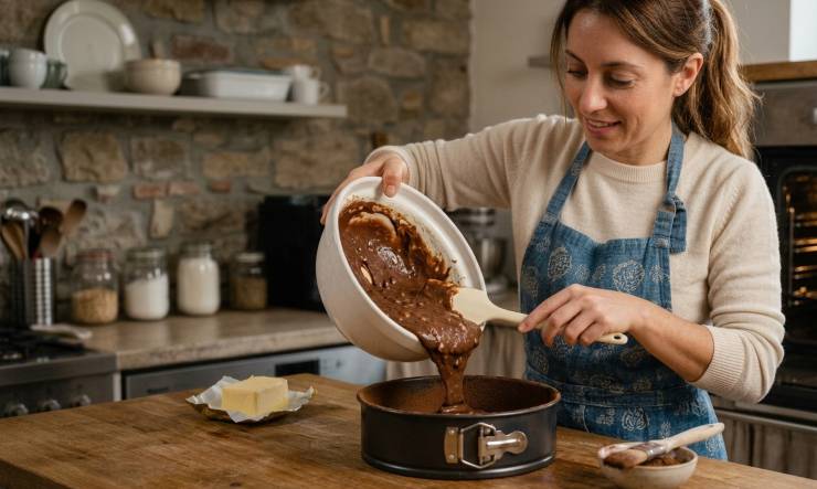 Imburrate e spolverate di cacao amaro (o foderate di carta forno) uno stampo da 18/20 cm di diametro. Versate l’impasto e livellatelo delicatamente. Cuocete in forno statico preriscaldato a 170 gradi per circa 35 minuti. Fate la prova stecchino a fine cottura: all’interno deve rimanere leggermente umida, non asciutta. Sfornate e lasciate raffreddare completamente, poi spolverate con abbondante zucchero a velo e servitela!
