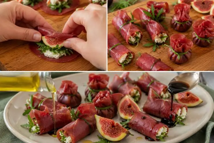 Arrotolate la bresaola stringendo delicatamente con le dita per formare un involtino compatto, oppure chiudete i lembi verso l’alto a mo’ di sacchettino o fagottino. Prima di servire, condite con un filo di olio extravergine d’oliva a crudo e, se vi piace, qualche goccia di aceto balsamico denso che esalta la dolcezza del fico. Buon appetito!