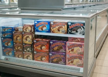 Varietà di gelati Maxibon al supermercato Confezioni di vari gusti di gelato Maxibon esposte nel banco surgelati di un supermercato.