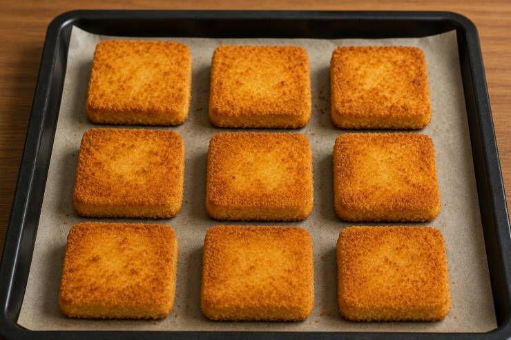 Foderate una teglia con la carta da forno e adagiate i tramezzini preparati ben distanziati tra loro. Cuocete in forno statico preriscaldato a 200°C per circa 10 minuti, verificando che la superficie abbia assunto una splendida doratura uniforme prima di sfornare e servire ben caldi.