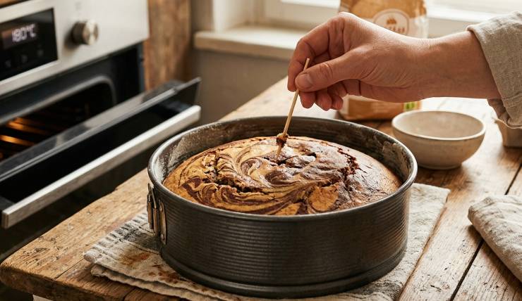 Prendete uno stampo da 16-18 cm di diametro, imburratelo e infarinatelo leggermente (oppure rivestitelo di carta forno). Versate alternativamente cucchiaiate di impasto alla vaniglia e cucchiaiate di impasto al cacao, creando così il classico effetto variegato o striato. Fate cuocere il dolce in forno statico preriscaldato a 180 °C per circa 35 minuti. Prima di sfornare, effettuate sempre la prova dello stecchino al centro della torta: se esce asciutto, la vostra torta è pronta!