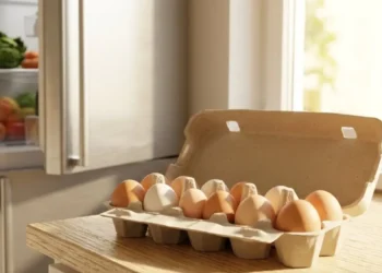 uova-in-estate-fuori-o-in-frigo-conservazione Cartone di uova fresche sul piano della cucina per la conservazione in estate