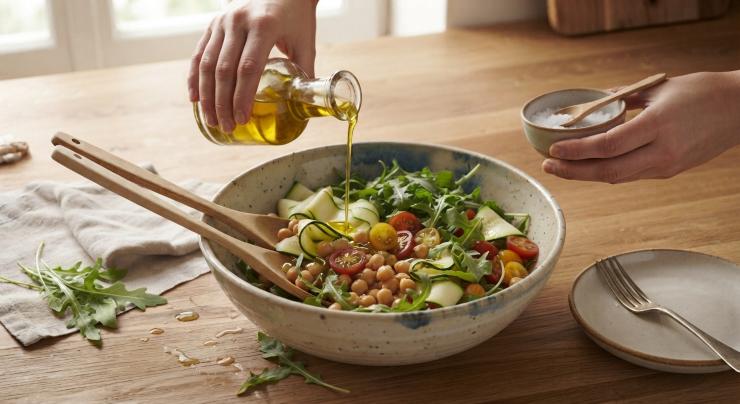 Condite il tutto con un generoso giro di olio extra vergine di oliva, aggiustate di sale e pepe nero secondo il vostro gusto personale. Mescolate delicatamente con due cucchiai per amalgamare bene tutti i sapori e lasciate riposare l’insalata per almeno 15-20 minuti prima di servirla: questo permetterà agli ingredienti di insaporirsi a vicenda.
