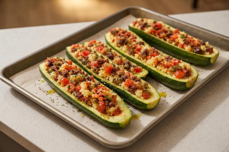 Disponete le zucchine in una teglia, ricoprite ciascuna con abbondante passata di pomodoro e completate con la mozzarella tagliata a dadini. Infornate in forno preriscaldato a 180°C per circa 15-20 minuti, finché la superficie non risulterà ben gratinata e la mozzarella perfettamente fusa.