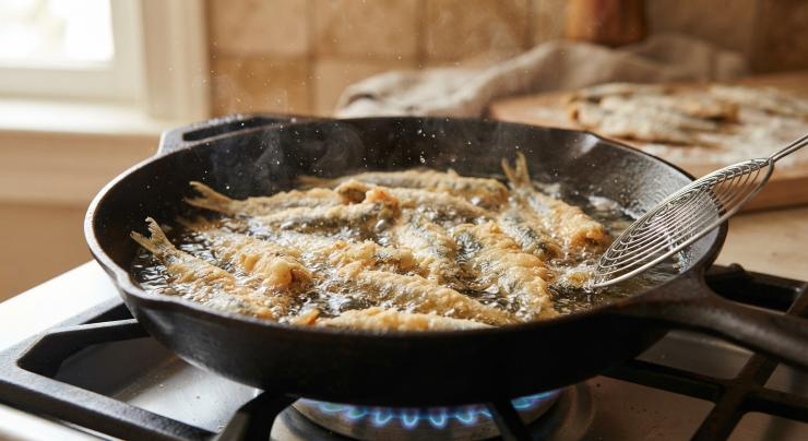 Quando saranno croccanti e ben cotte togliamole dall’olio e adagiamo in un recipiente con carta assorbente. Tamponiamo con delicatezza e togliamo la carta assorbente. Insaporiamo con sale, pepe e, se di nostro gusto, con aromi a piacere.