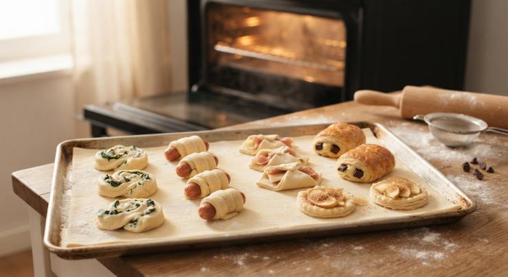 Dopo un’ora dall’ultimo passaggio la pasta sfoglia è pronta per essere utilizzata per la preparazione di numerose ricette, dolci o salate. La cottura avviene in forno, ad una temperatura compresa tra 180 e 200 °C e per un tempo variabile a seconda degli ingredienti utilizzati.