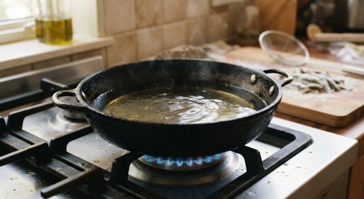 Portiamo sul fuoco una padella o un tegame con olio per friggere. Lasciamo scaldare il tempo necessario. Quando l’olio sarà alla giusta temperatura andiamo a immergere le alici nell’olio e lasciamole dorare a fiamma media il tempo che occorre.