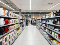 Scaffali di un supermercato nel reparto piccoli elettrodomestici per la cucina