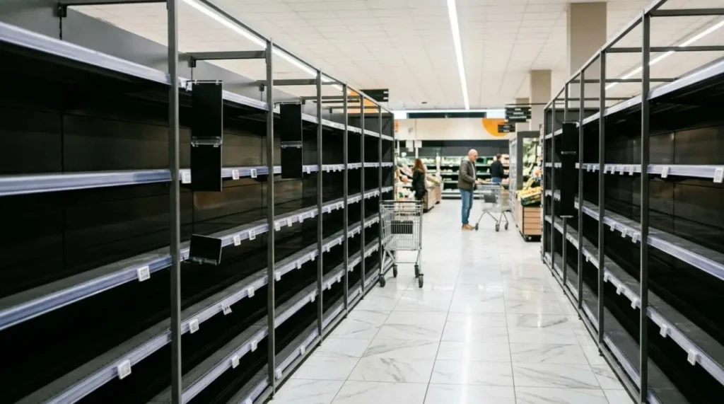 Sciopero dei Tir a Napoli - Scaffali Vuoti al Supermercato Scaffali completamente vuoti della corsia di un supermercato di Napoli per lo sciopero dei tir